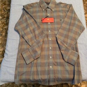 Southern Marsh Men's Casual Plaid Shirt - Tan and Blue